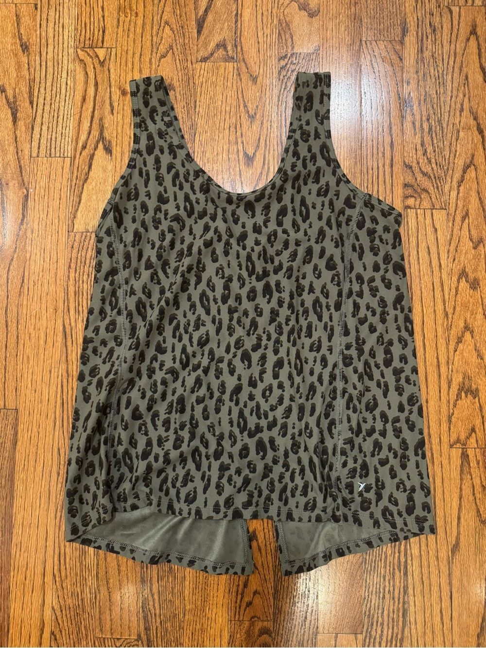 OLD NAVY Active Olive Green Black Leopard Print Open Split Tie Back Tank Top M